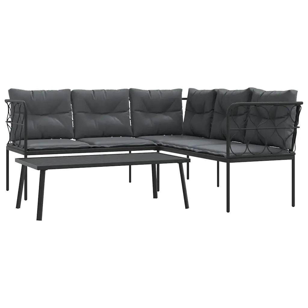 Set Divano da Giardino con Cuscini Nero Acciaio e Textilene 3283749