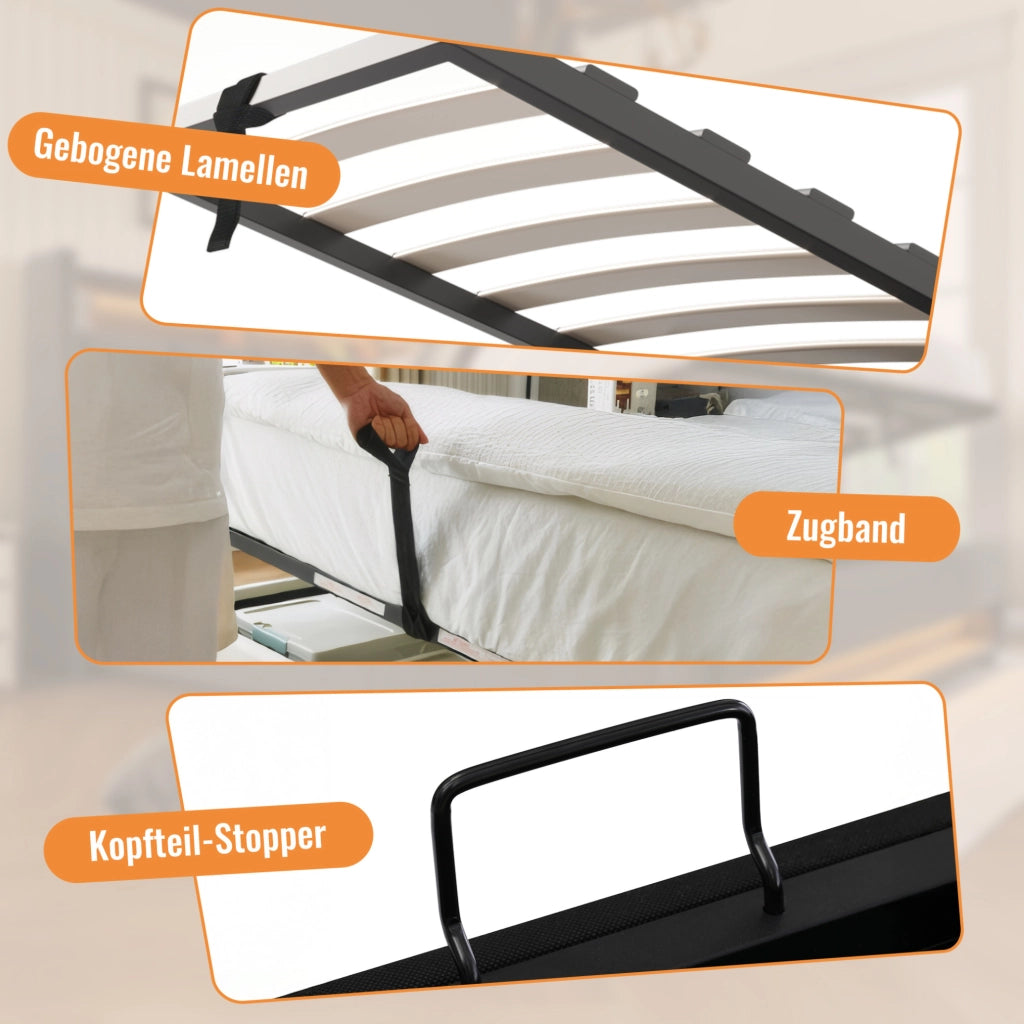 Letto imbottito 90x200 cm beige con vano contenitore e ricarica USB