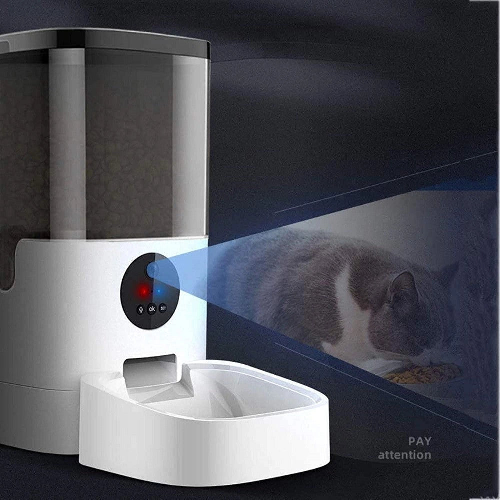 Trade Shop - Distributore Automatico Cibo Mangiatoia Per Gatti Animali Con Telecamera Wifi 4lt -