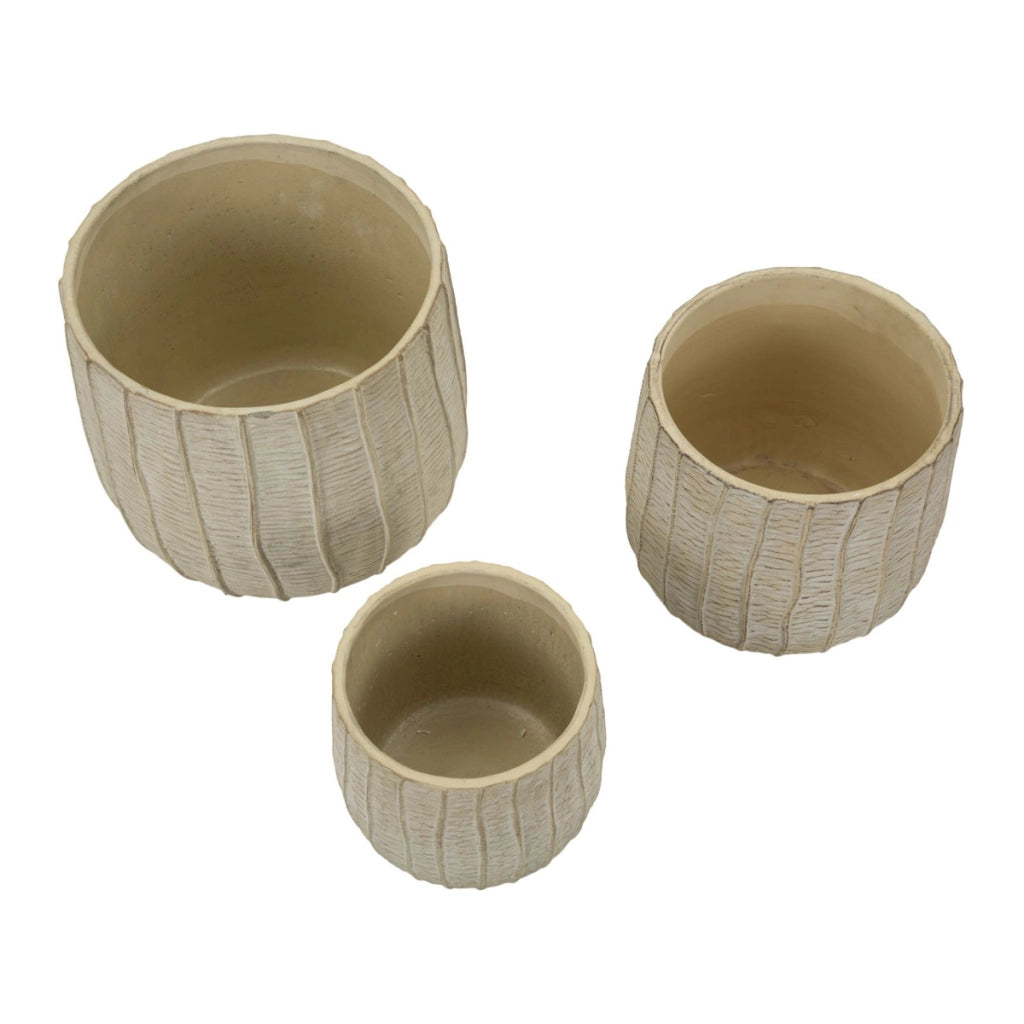 Set di 3 Vasi Decorativi VKH773, Beige, Ceramica, 30,5x30,5x27 cm