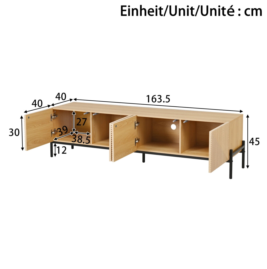 Mobile TV moderno 163;5x40x45 cm in MDF effetto legno naturale con 4 ante e struttura geometrica