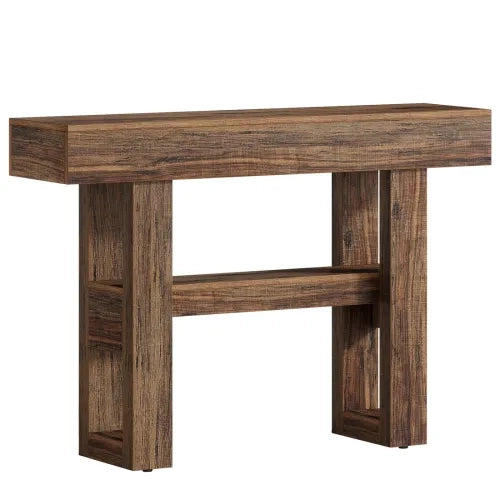 Consolle in MDF marrone a 2 livelli per ingresso e soggiorno, con piedini regolabili, 116 × 35 × 19,5 cm