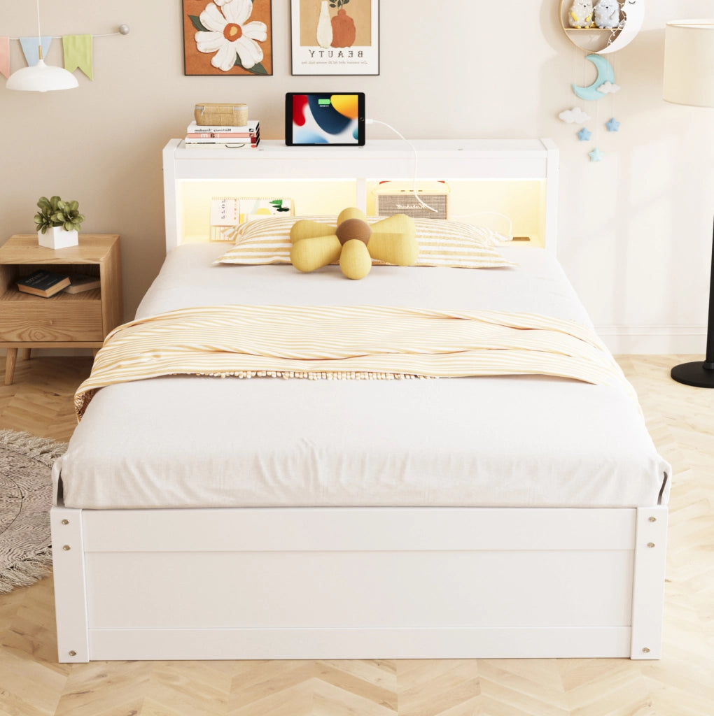 Letto multifunzione 90x200 cm con LED, presa e vano contenitore