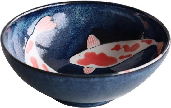 Bowl da Cucina Extra Grande Formato Donburi - Ceramica Mino-yaki Giapponese - Disegno Carpa Rossa - Insalatiera