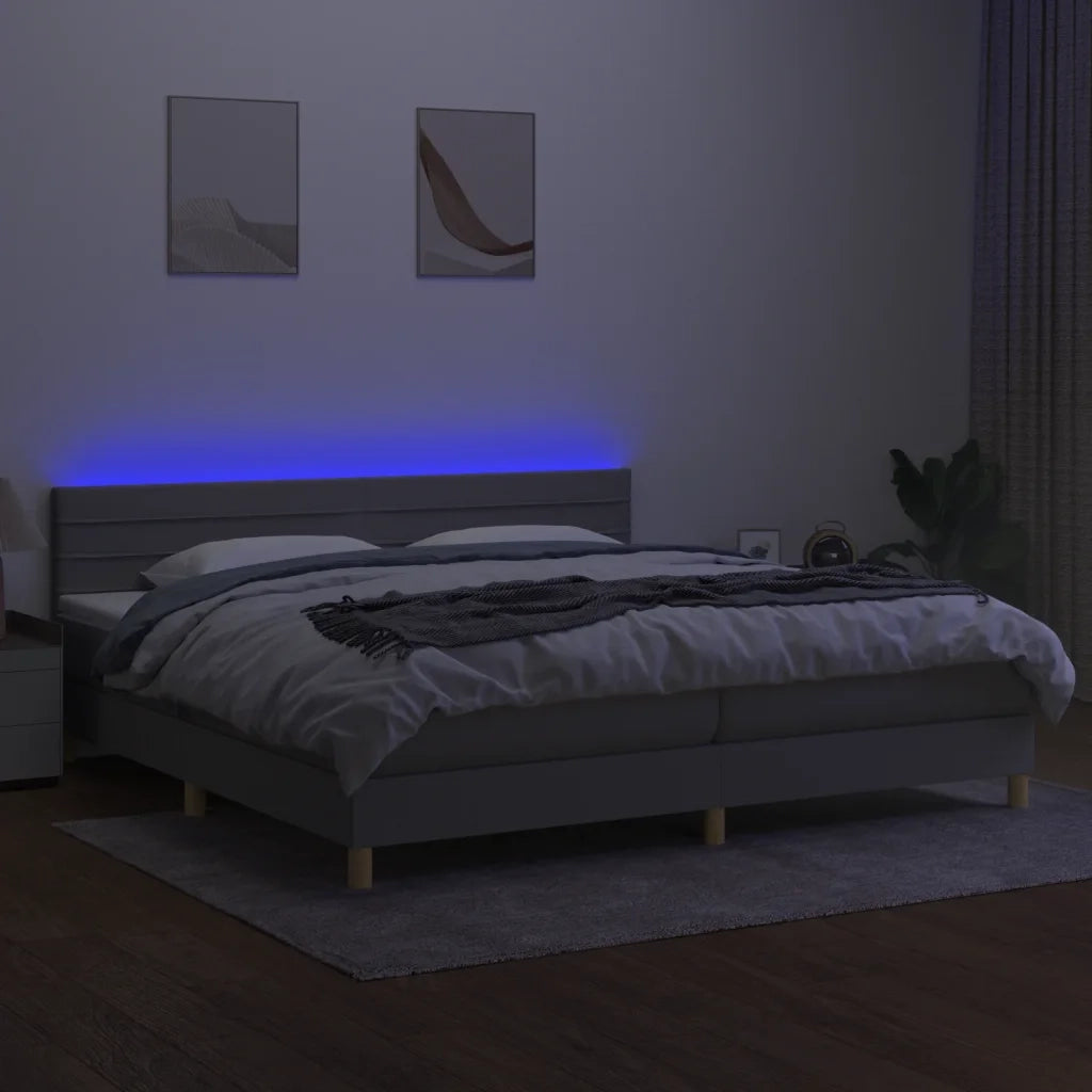 Letto a Molle Materasso e LED Grigio Chiaro 200x200 cm Tessuto cod mxl 51682