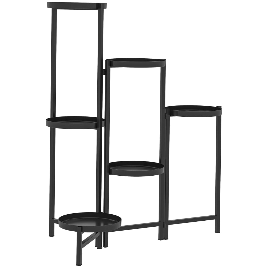 Portapiante a 6 livelli pieghevole in metallo nero, struttura regolabile senza viti, 60 x 40 x 80 cm