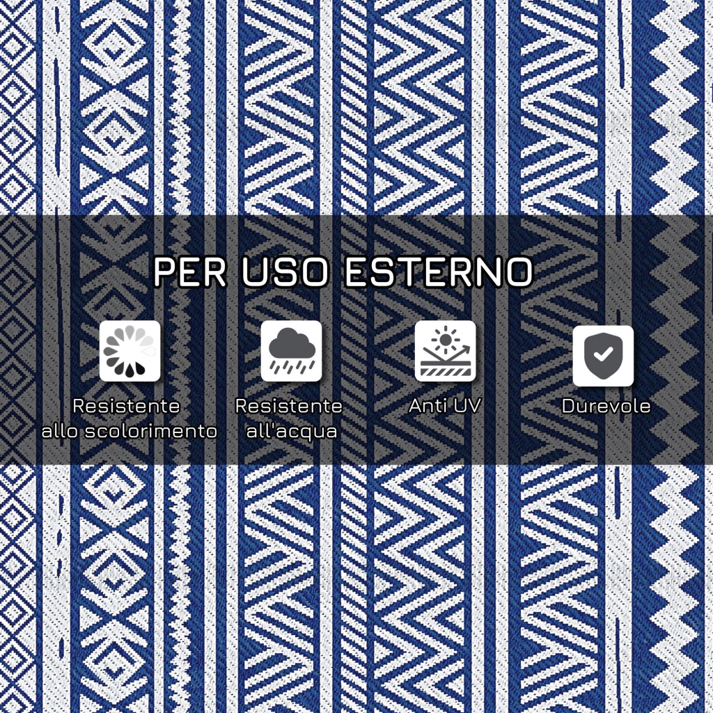 Tappeto per Esterno 182x274 cm Pieghevole e Reversibile, in Polipropilene Blu e Bianco