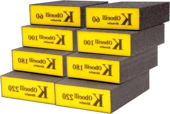 Set di spugne per abrasione 8 pezzi - Spugne abrasive 60/100/180/220 graffiante - Spugne abrasive per uso umido e secco - Blocchi abrasivi - Macchine per abrasione manuale - Blocchi di sabbia - Carta vetrata per legno e metallo - Lavorazione superficiale