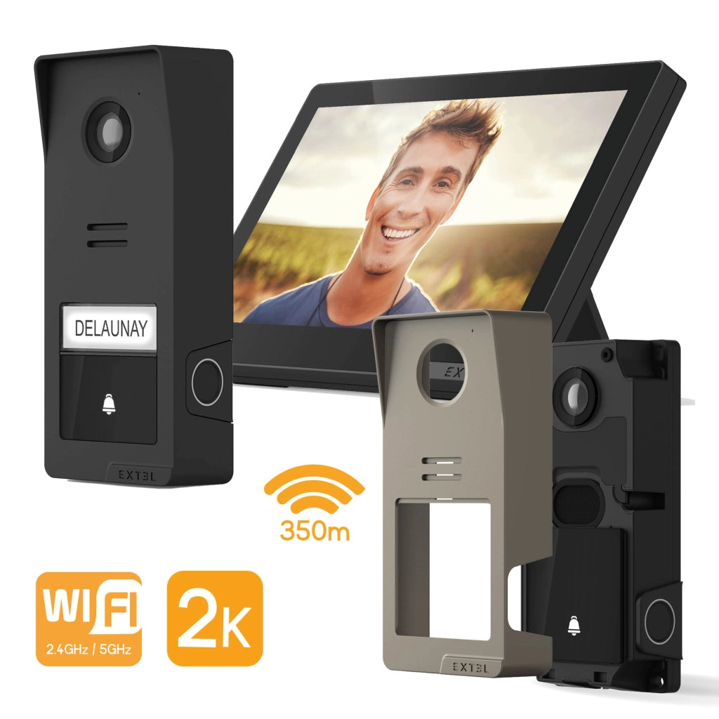 Extel Wave 3 Videocitofono Senza fili Smart Wi-Fi con impronta digitale e controllo da smartphone, Visione Notturna, Apertura da remoto + Cover Esterna Color Titanio