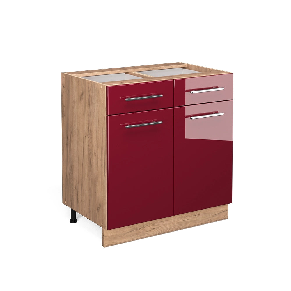 Vicco Mobiletto base per cucina Rosso bordeaux lucido 80 cm senza piano di lavoro