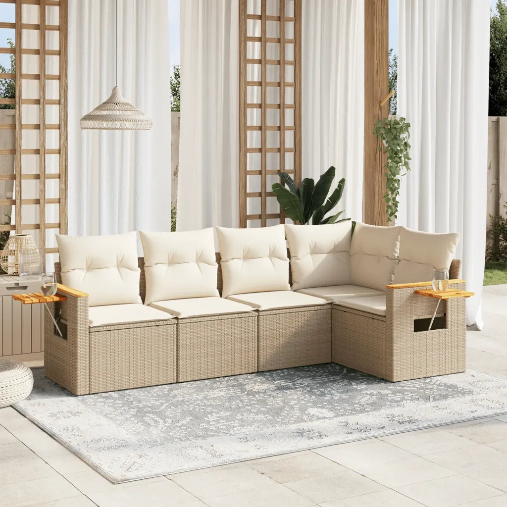 Set Divano da Giardino 5 pz con Cuscini Beige in Polyrattan 3259188