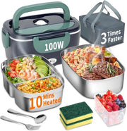 Lunchbox elettrica 100W, 3-in-1 portatile con scaldabagno, contenitore in acciaio inossidabile rimovibile, box di calore isolata 12V/24V/220V per auto/truck/ufficio, con borsa isolata e spugna (blu, 1,5 L)