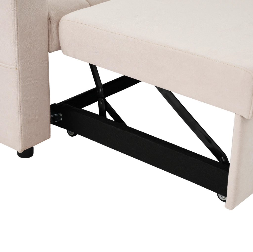 Divano letto 2 posti beige con schienale reclinabile e portabicchieri