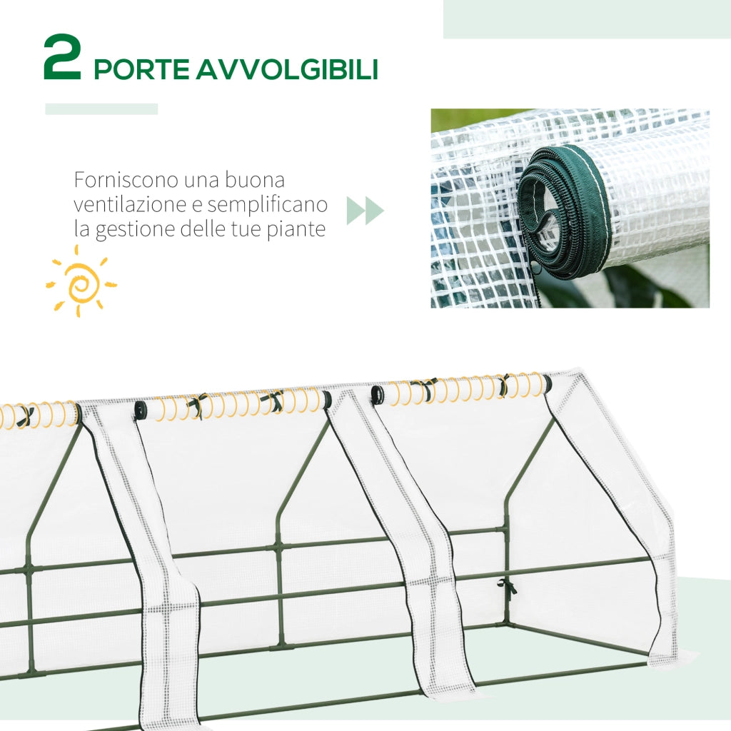 EasyComfort Serra da Giardino a Tunnel in PE con Bordi Allungati e Porte a Cerniera, 270x90x90 cm, Bianco