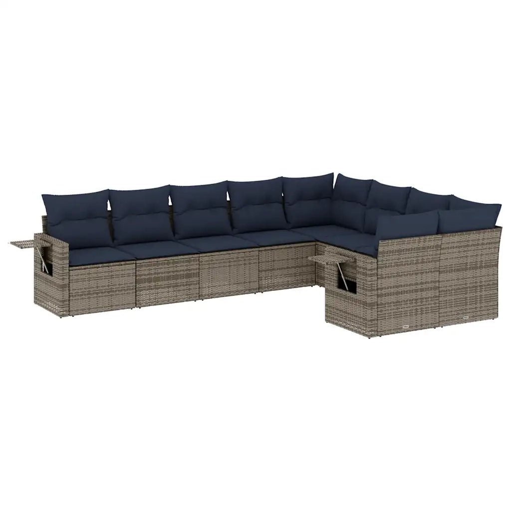 Set Divani da Giardino 9 pz con Cuscini Grigio in Polyrattan 3220640