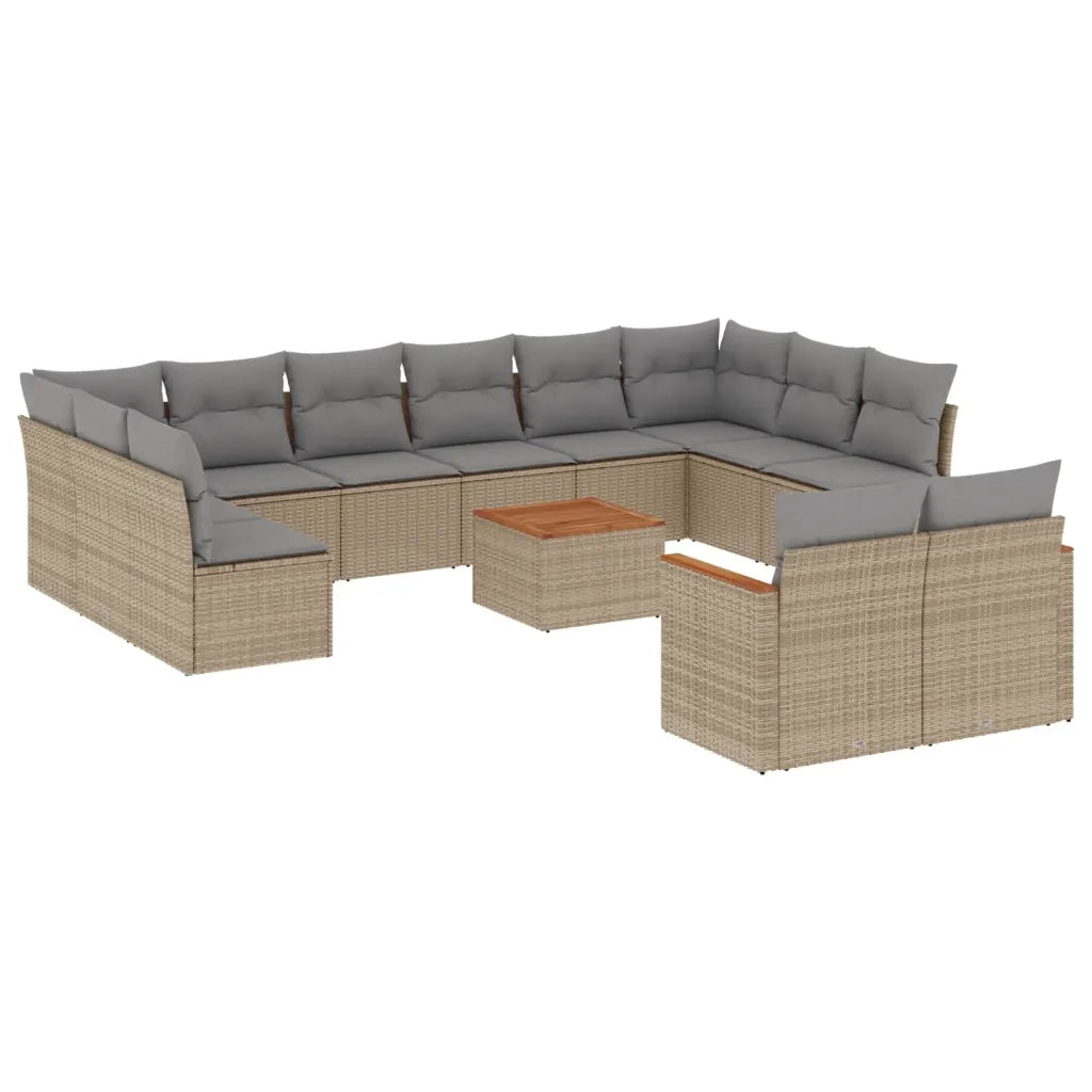 Set Divano da Giardino 13 pz con Cuscini Beige Misto Polyrattan