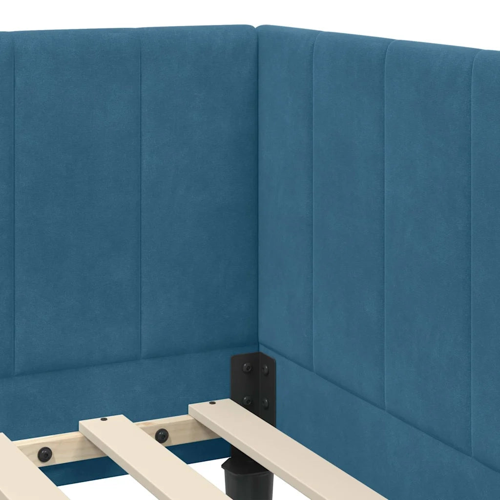 Letto singolo | Letto per adulti | Cornice del letto ad angolo Blu 80 cm x 200 cm Velluto