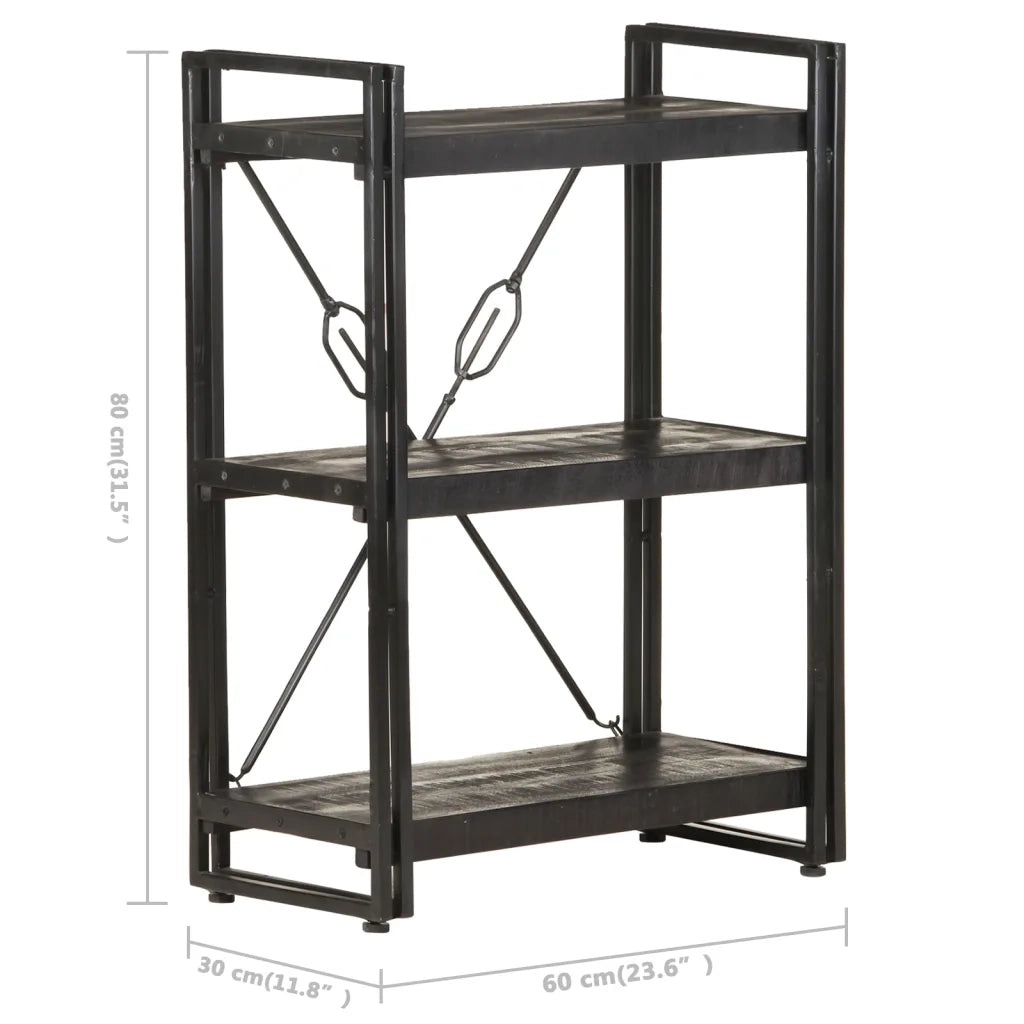 Libreria a 3 Ripiani 60x30x80cm Nero in Legno Massello di Mango 320626