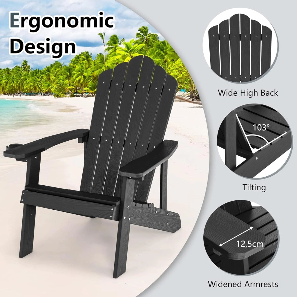 Adirondack - Poltrona grande lounge per patio con portabicchieri regolabile, sedia antincendio all'aperto, resistente alle intemperie, in legno, per copertura, giardino, 85 x 77 x 94 cm