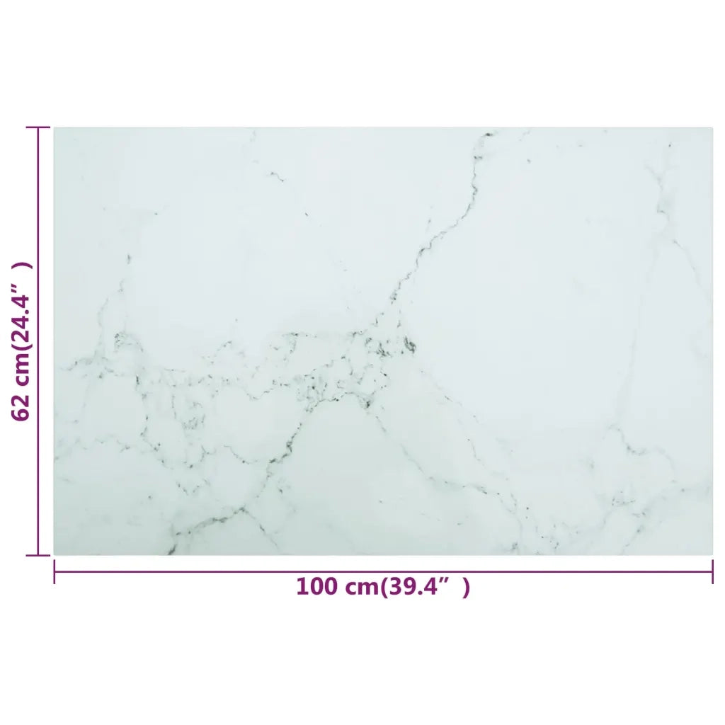 Piano per Tavolo Bianco 100x62cm 8mm in Vetro Aspetto Marmo  cod mxl 74729