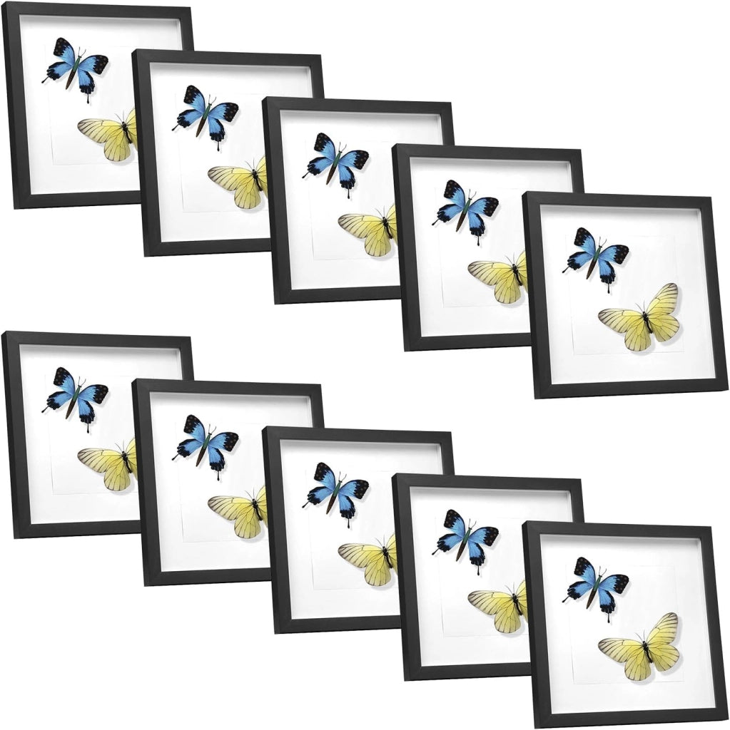Set di 10 Cornice 3D per Foto da Muro Cornici 40x40cm per Oggetti Fino a 1,5cm, Cornici Fotografiche Multiple da Tavolo Portafoto Sospeso in Legno Passepartout Incluso, Nero