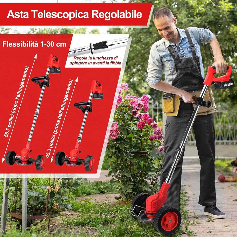 Trade Shop - Decespugliatore A Batteria 48v Tagliabordi Elettrico Altezza Regolabile Per Giardini -