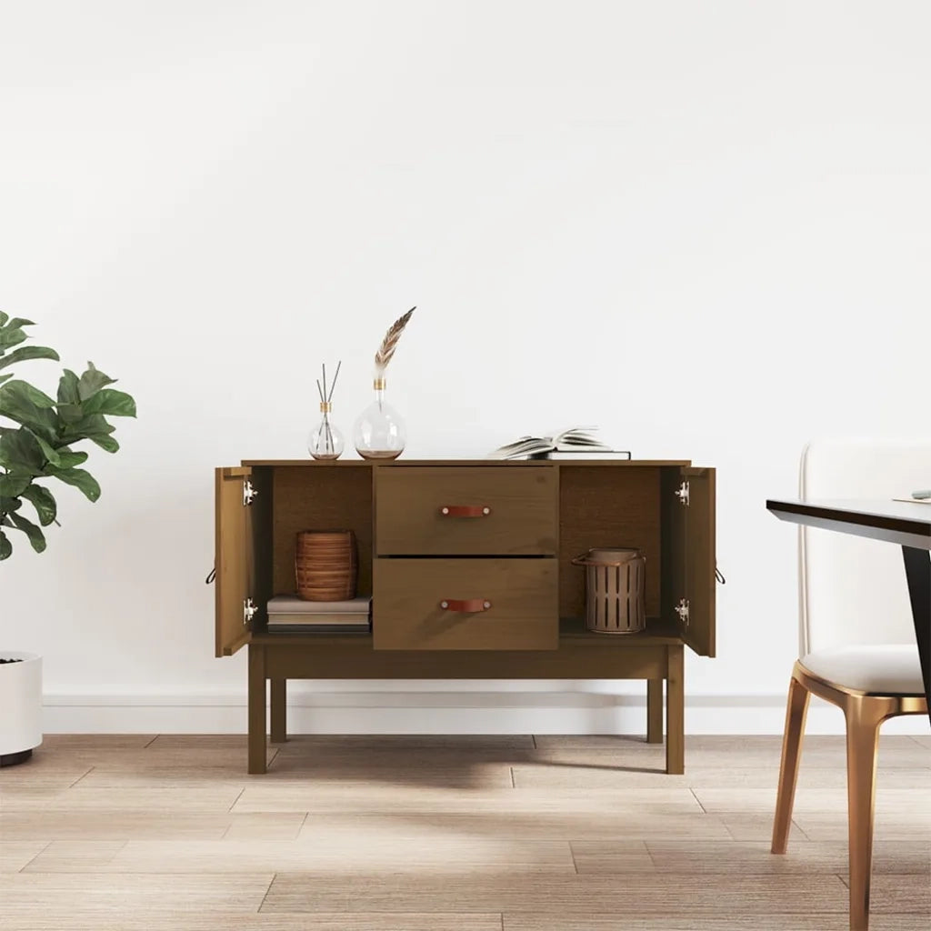 Credenza | Madia | Buffet da pranzo | Armadio da pranzo Marrone Ambra 110x40x78 cm in Legno Massello di Pino