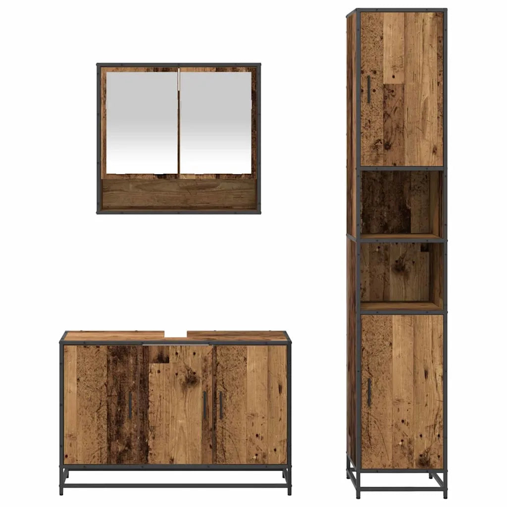 Set di mobili per il bagno con lo scaffale 3 pcs Legno vecchio