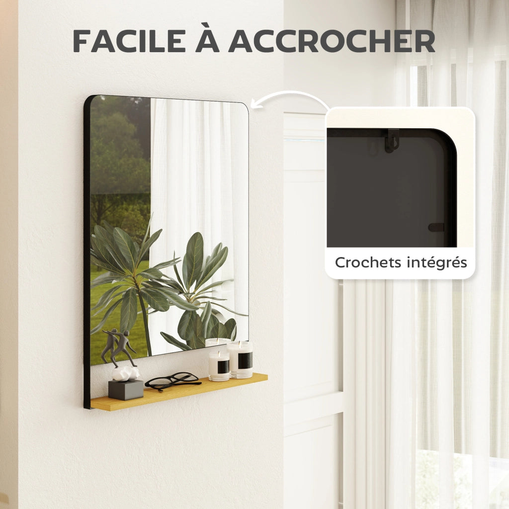Specchio Muro con Mensola ¨C zephmum ¨C Nero Legno 80x60 cm