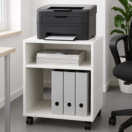 Mobile Ufficio Multiuso Porta Stampante 40x35x60cm con Ruote in Nobilitato Bianco