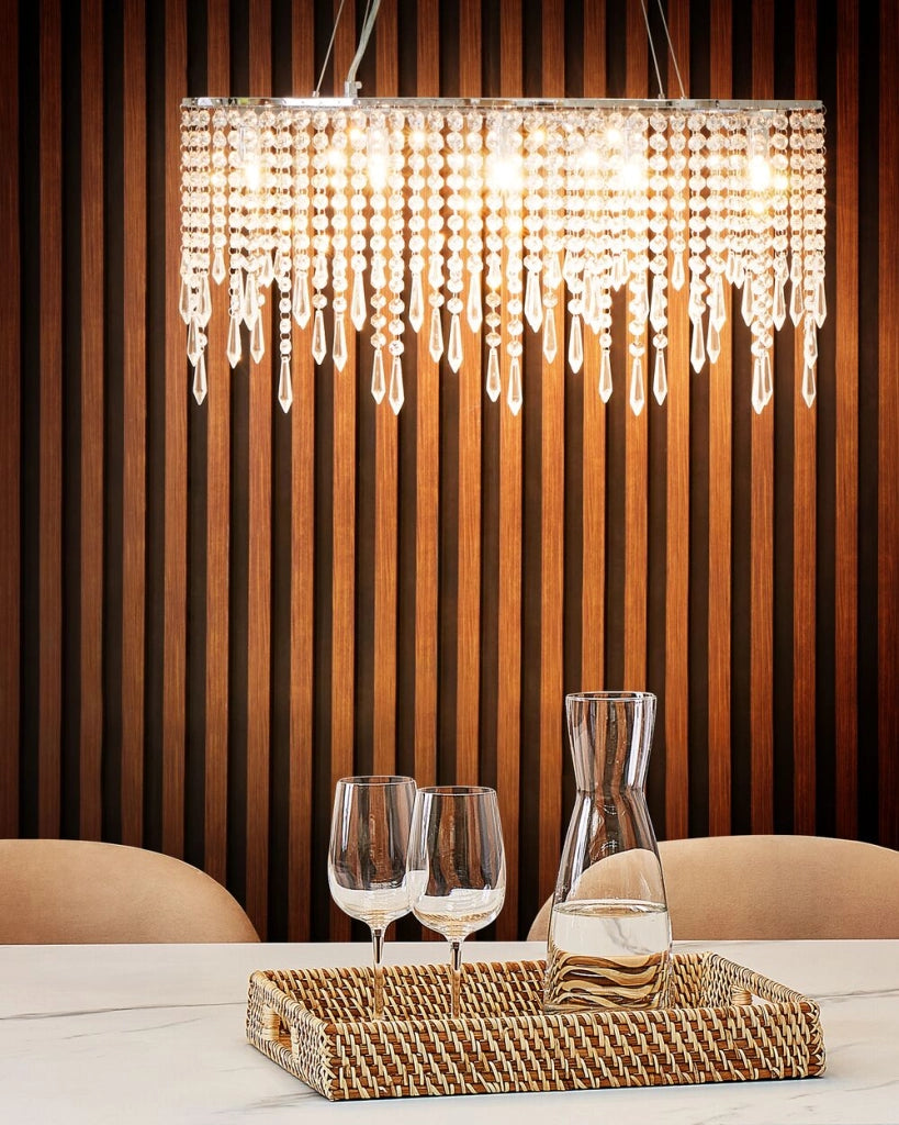 Lampadario in ferro argentato finitura cromo con cristalli illuminazione soggiorno sala da pranzo stile glamour
