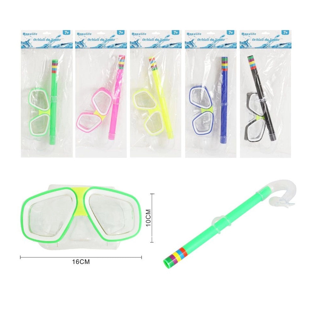 Trade Shop - Set Da Piscina Nuoto Per Bambini 7+ Anni Maschera 16x10cm + Boccaglio 5 Colori 605414 -