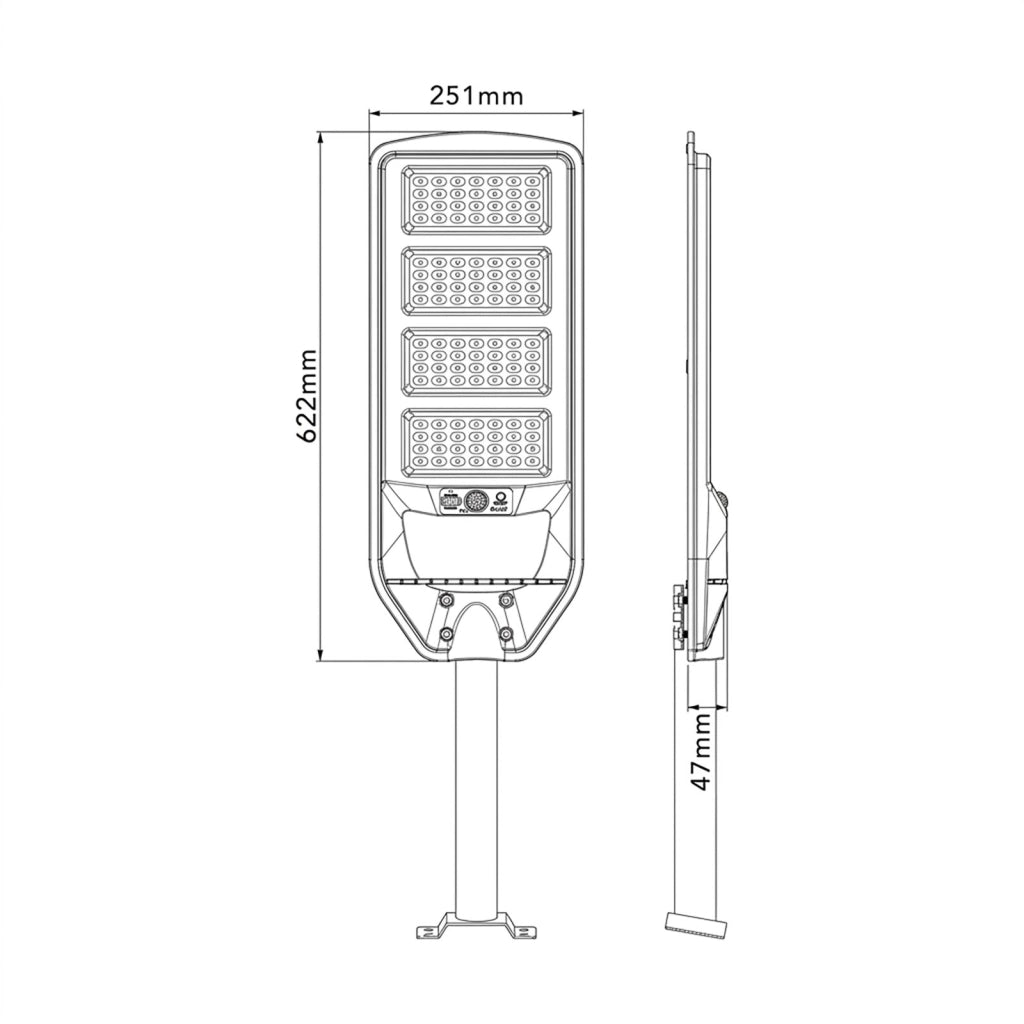 Armatura Stradale con Pannello Solare Integrato LED 225W IP65 con Sensore Crepuscolare Luce Sicurezza Giardino Cancello