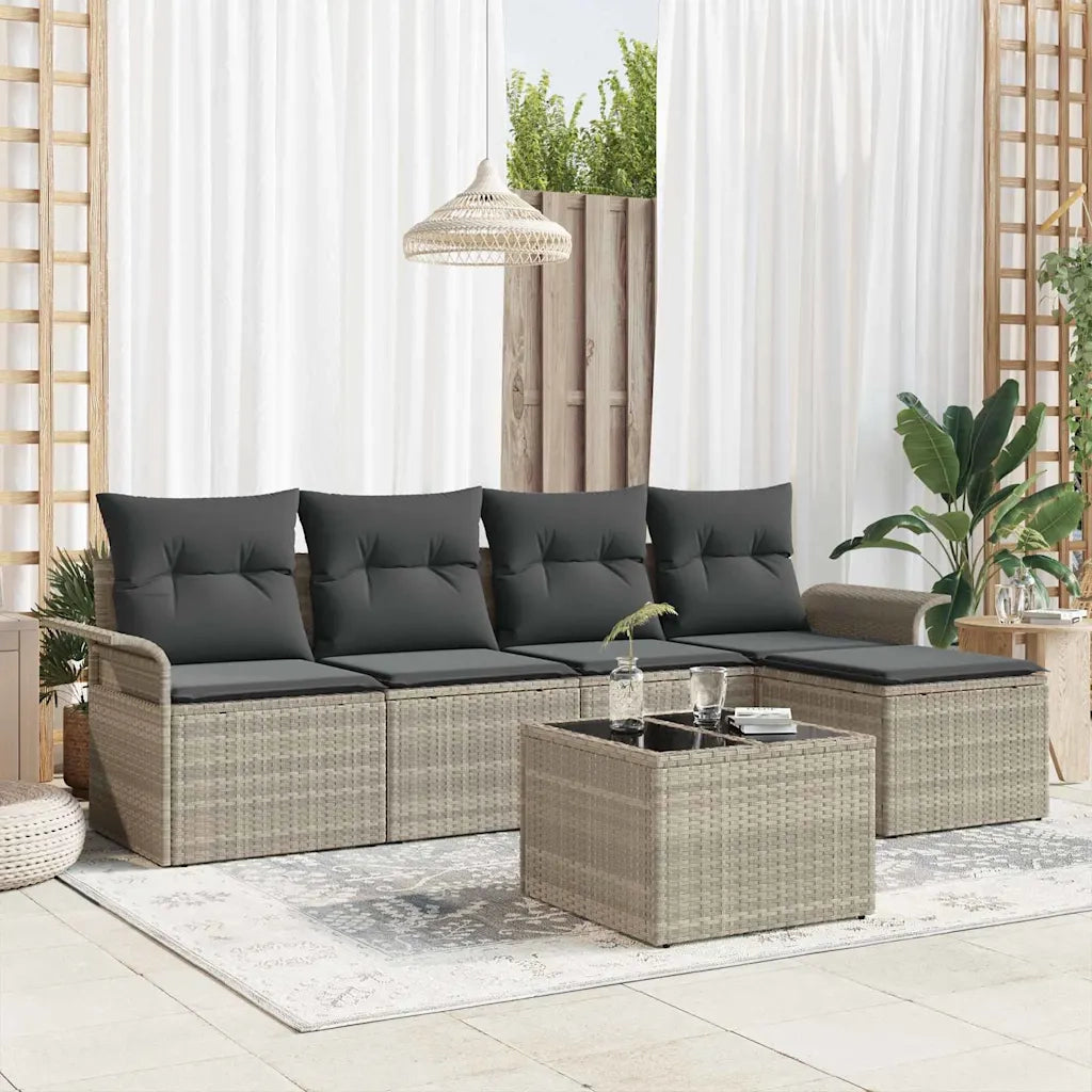 Divano da esterno con cuscino 6 pcs Grigio chiaro polyrattan 3345332