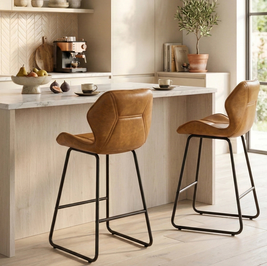 2 sgabelli da bar 47 x 48,5 x 91,5 cm in similpelle cognac marrone per cucina