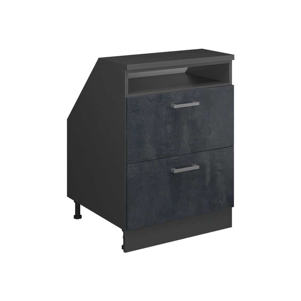 Mobile cucina sottotetto R-Line Calce nera/Antracite 60 cm con 2 cassetti, carcassa 60 cm profondità Vicco
