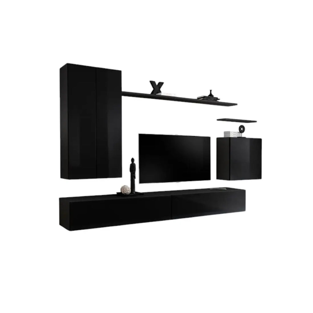 Set mobili soggiorno SWITCH II - Nero lucido - Mobile TV e contenitori sospesi moderni