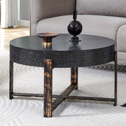 Tavolino rotondo nero in MDF e metallo ?68 x 39 cm con base a croce