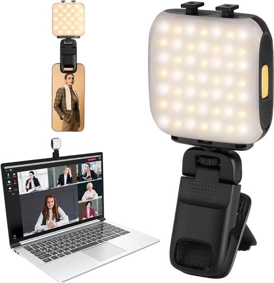 Lampada LED per selfie con clip - Lampada per videoconferenza e streaming con 3 modalità di illuminazione - Lampada per video ricaricabile per fotografia e lavoro da remoto