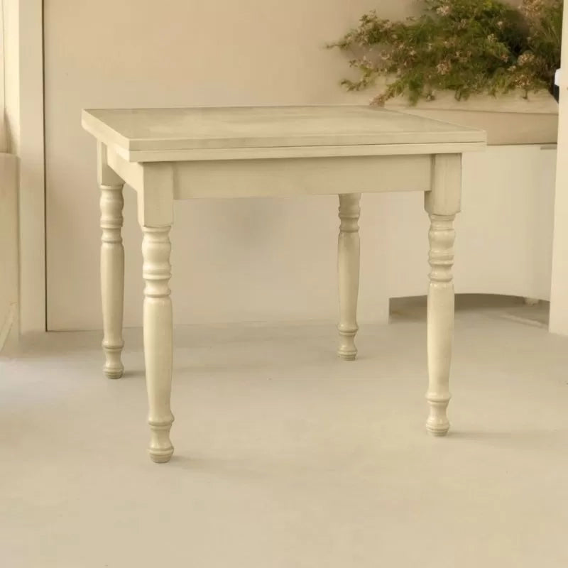 Tavolo allungabile a libro legno shabby avorio anticato 80x80x78 - Mobili 2G