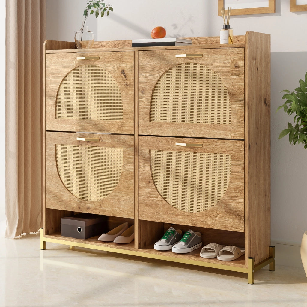 Scarpiera salvaspazio in MDF color legno 108;5 x 24 x 100 cm con struttura in metallo