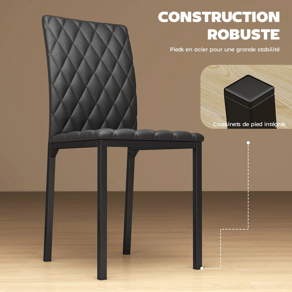Set 4 Sedie da Pranzo ¨C Xylo ¨C Rivestimento Capitonn¨¦ Nero, Gambe in Metallo, 41x50x91cm