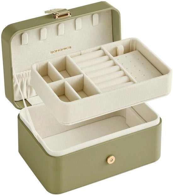Cassettino portatile per gioielli - 2 livelli - contenitore per gioielli - formato compatto - dividers rimovibili