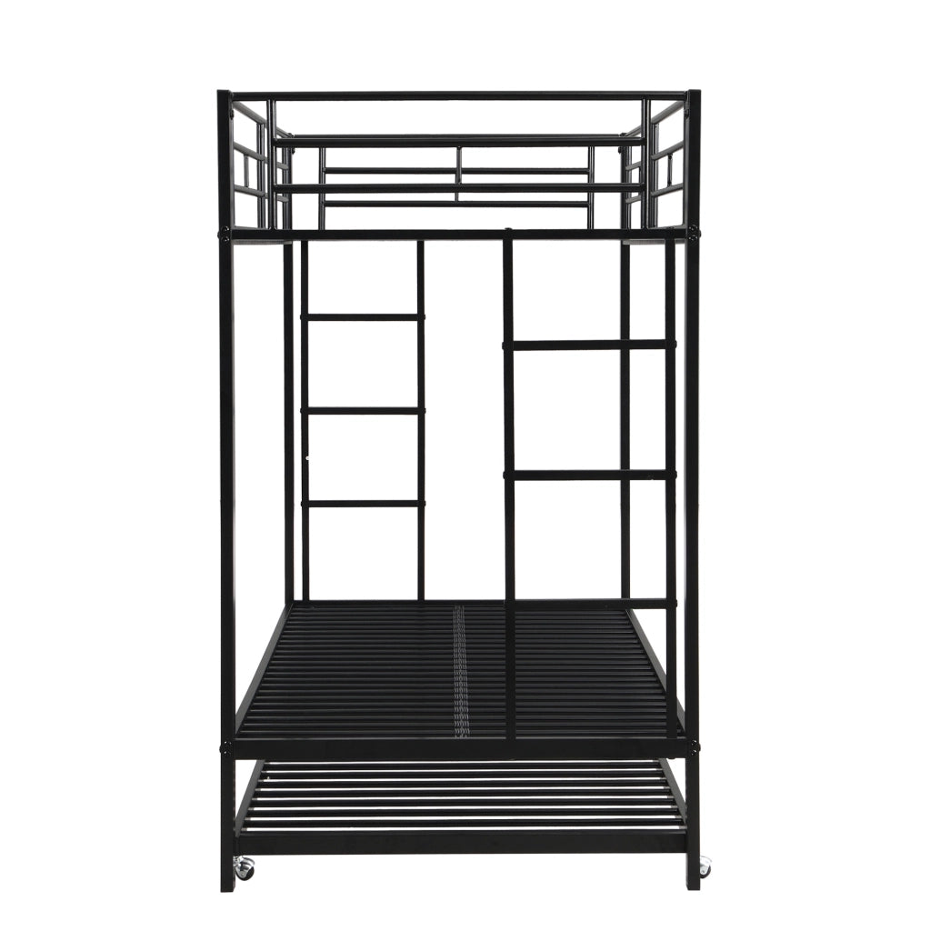 Letto a castello 90x200 cm in metallo nero con letto estraibile e sponde alte