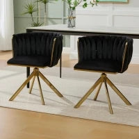 Set da 2 Sedie Girevoli a 180° con Supporto Lombare Ergonomico e Rivestimento Effetto Velluto, 56x50x70 cm, Nero