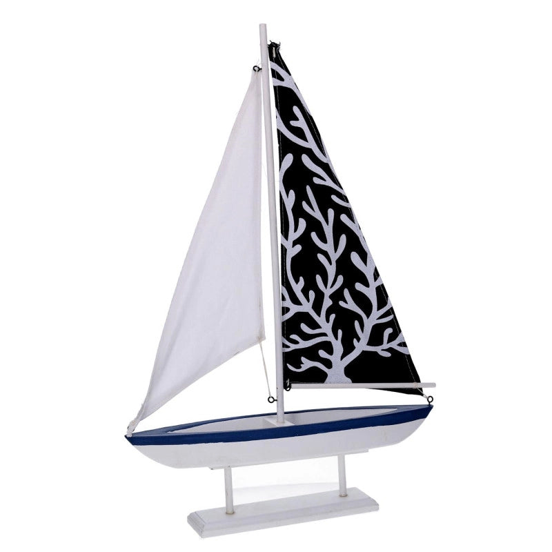 Barca legno corallo naturale e blu cm 32x6,5h47,5