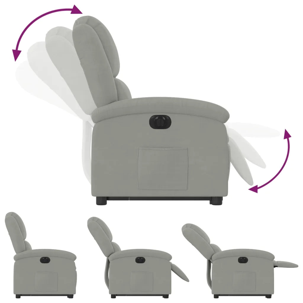 Divano Sedia-Poltrona Alzapersona Reclinante Elettrica Grigio Chiaro Velluto