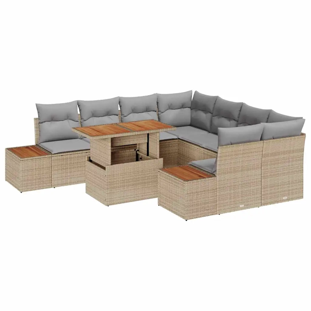Set da Pranzo per Giardino con cuscino 9 pcs Beige e grigio 3350057