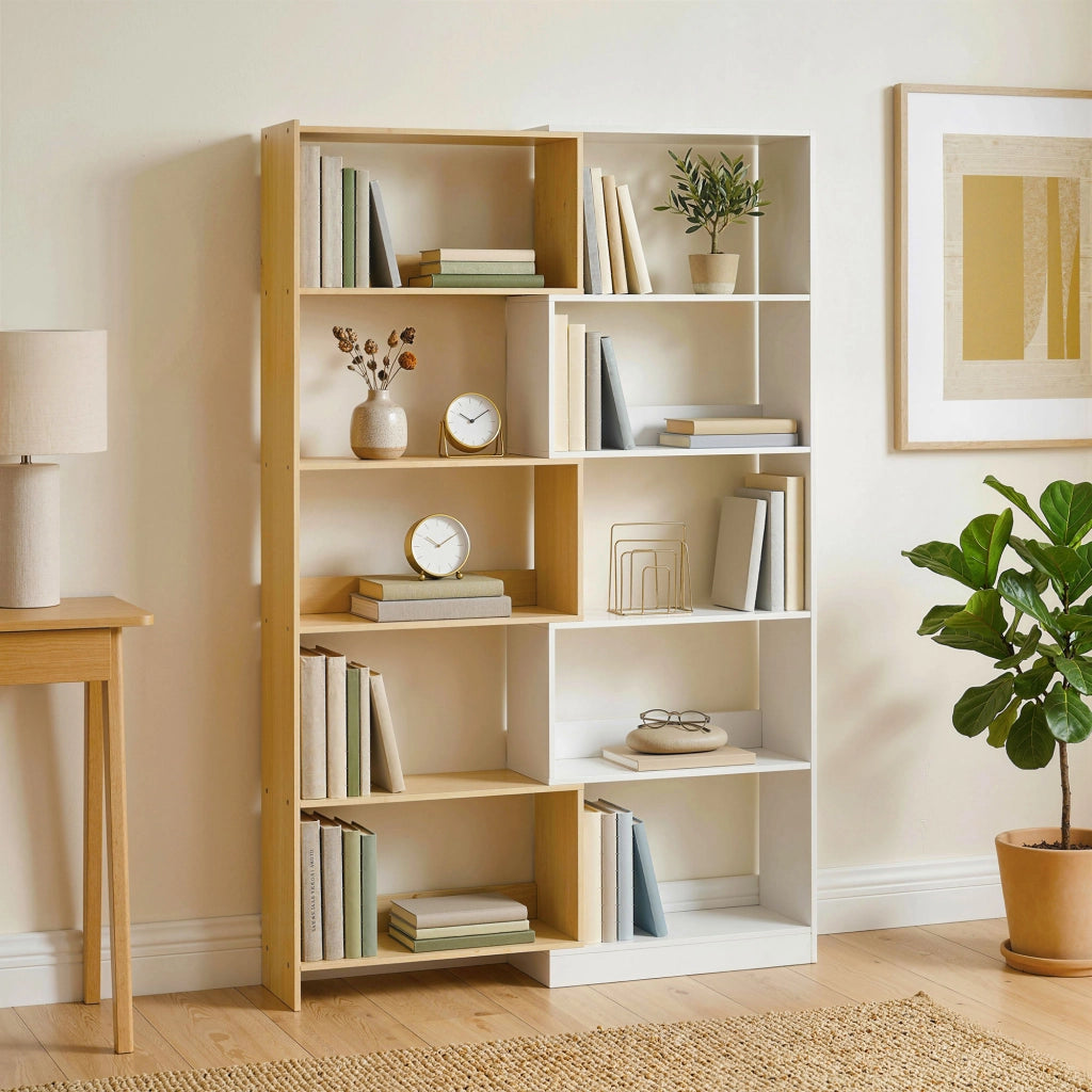 Libreria d'angolo rotante 5 livelli scaffale L mobile stoccaggio ¨C zephmum ¨C quercia 60-111x24x164cm