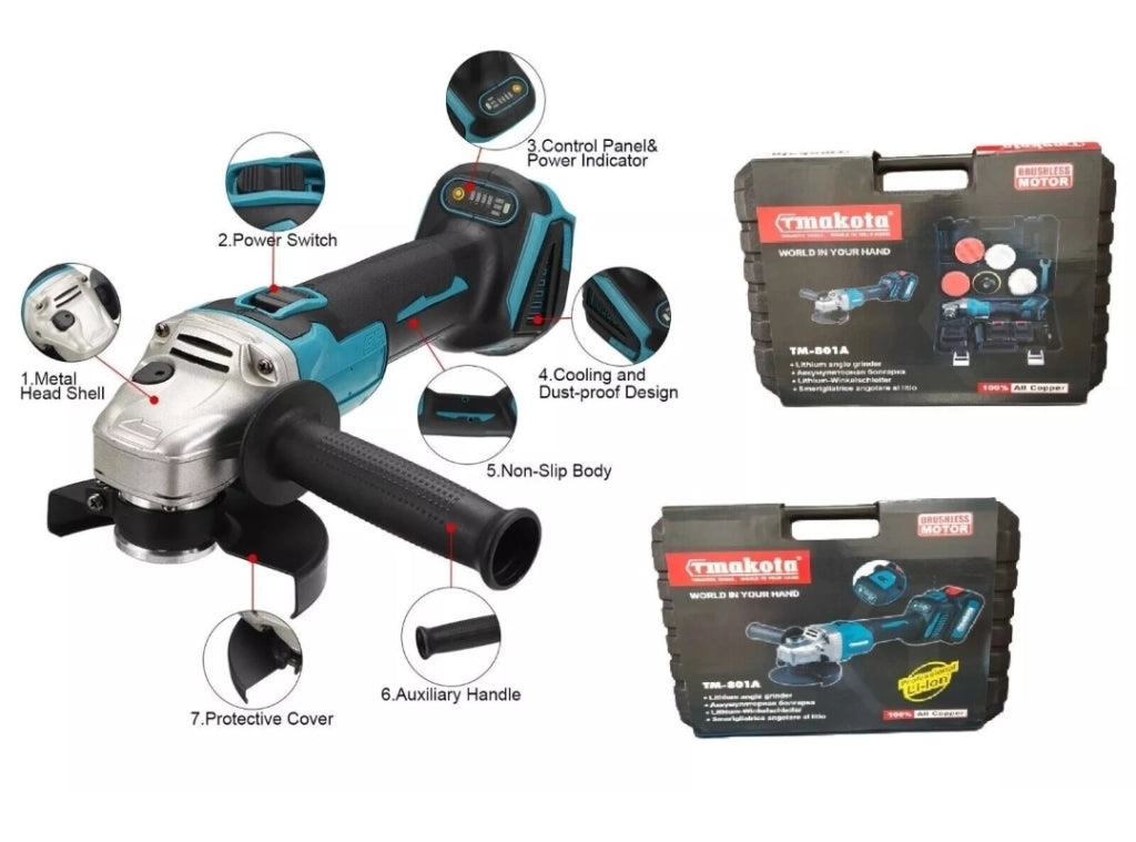 Smerigliatrice Angolare a Doppia Batteria 68v Flex Lucidatrice TMakota TM-801A